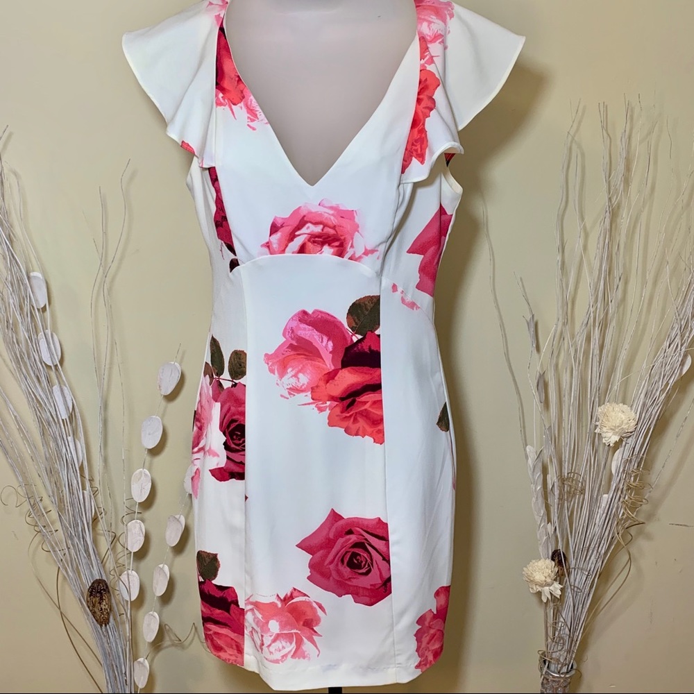 Guess spring floral white pink dress formal wear